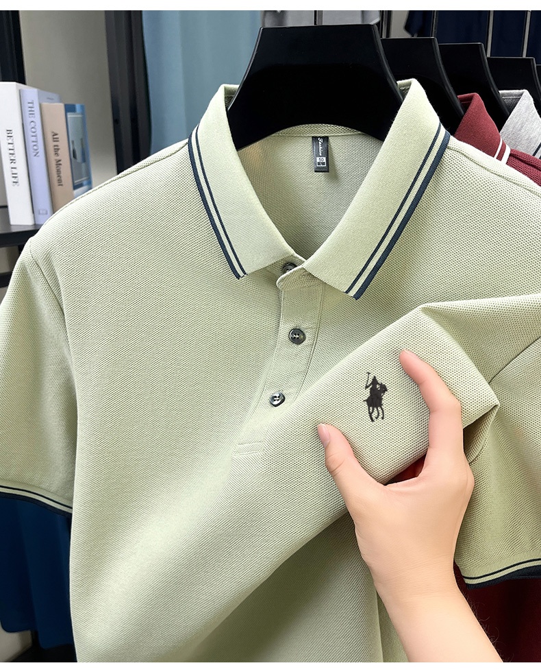 Summer Striped Collar Polo Shi - Polo Shirt Pique 评论和价格