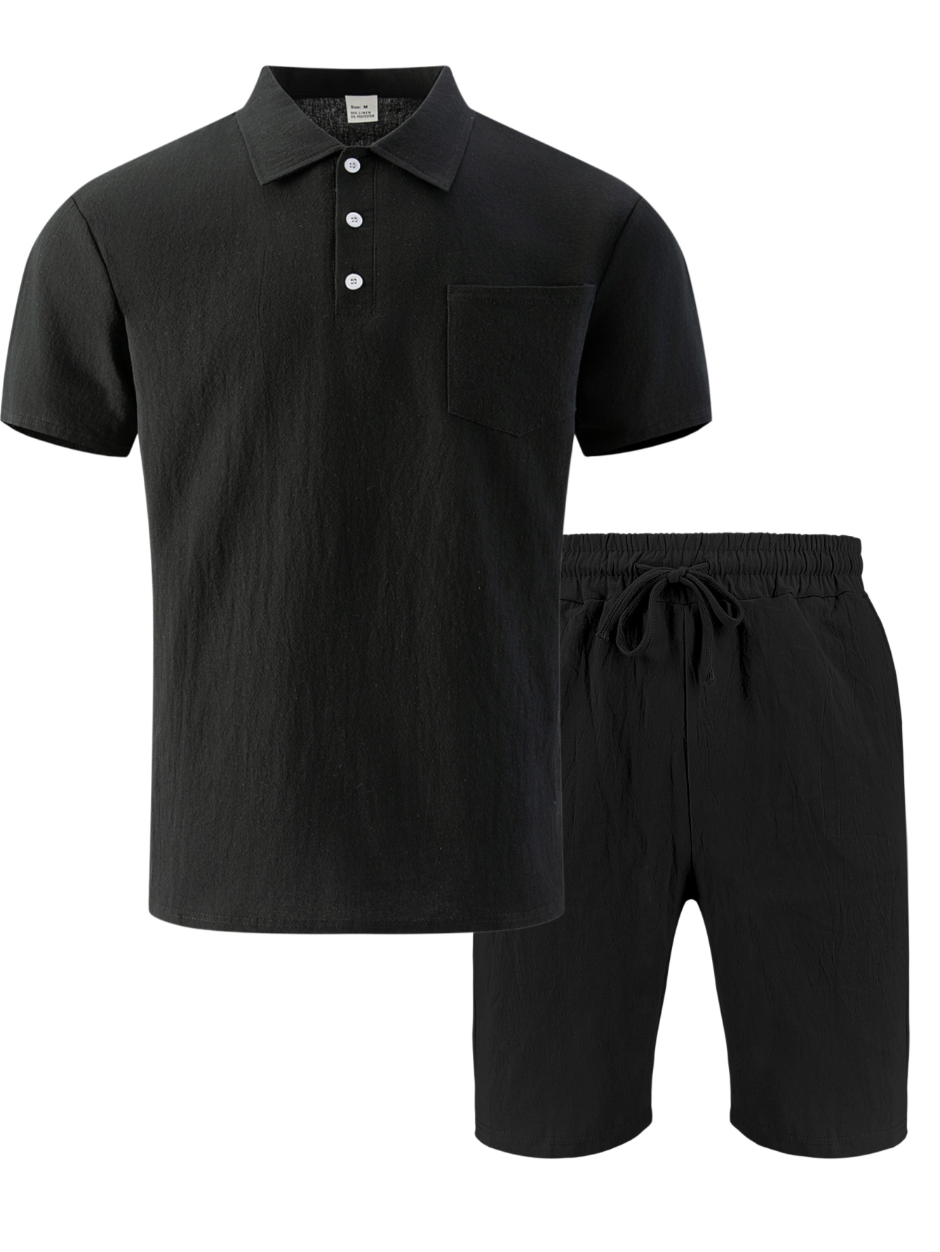 Men's Textured Linen Polo Shor - Short Linen Drawstring 评论和价格