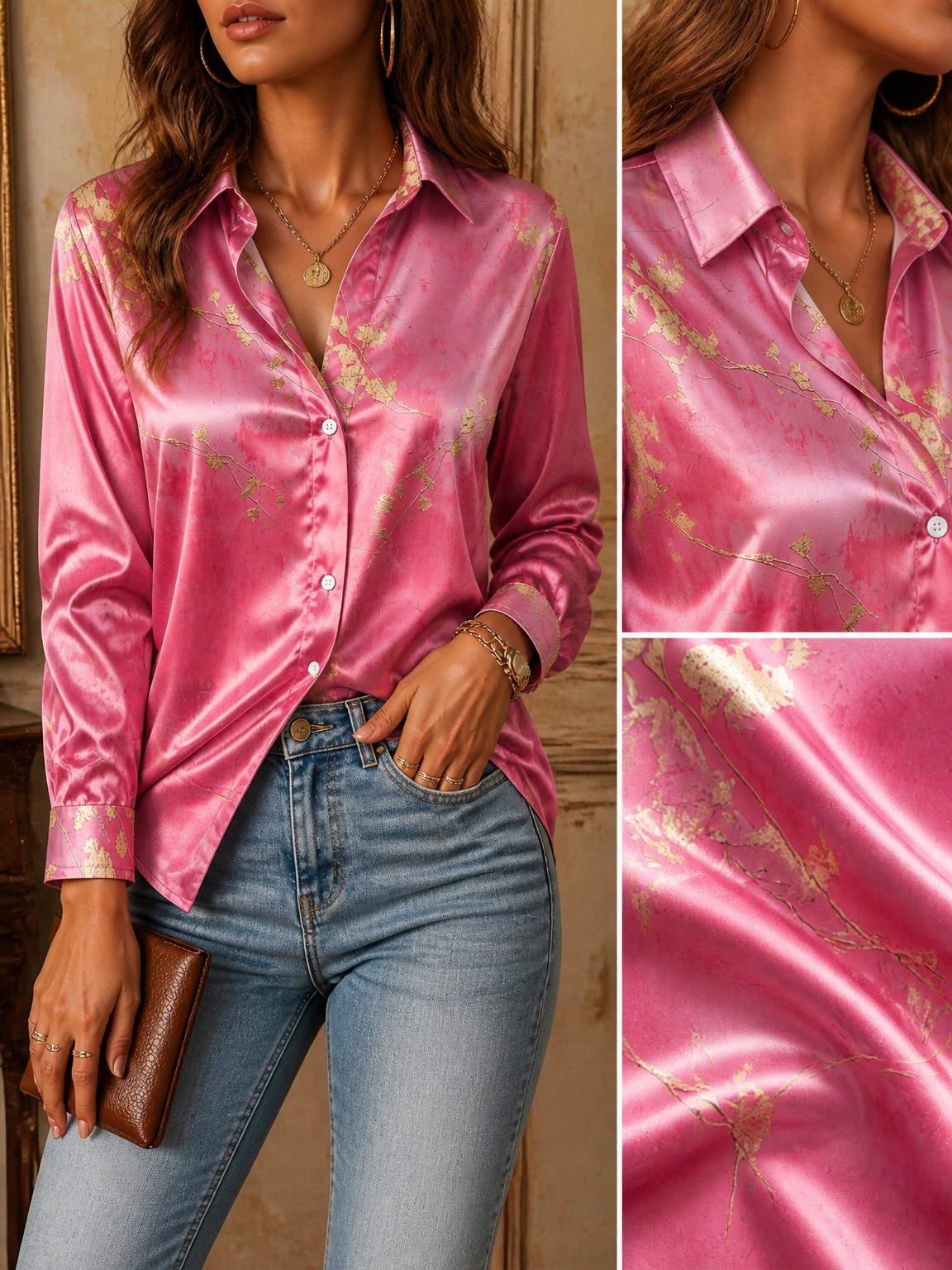 Women's Long-Sleeved Floral Pr - Resort Shirt Floral 评论和价格