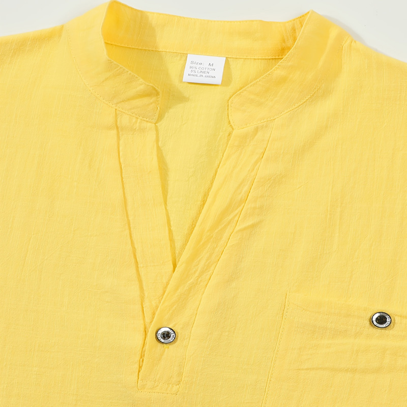 Men's Cotton Linen Henley Shir - Linen Shirt Breathable 评论和价格