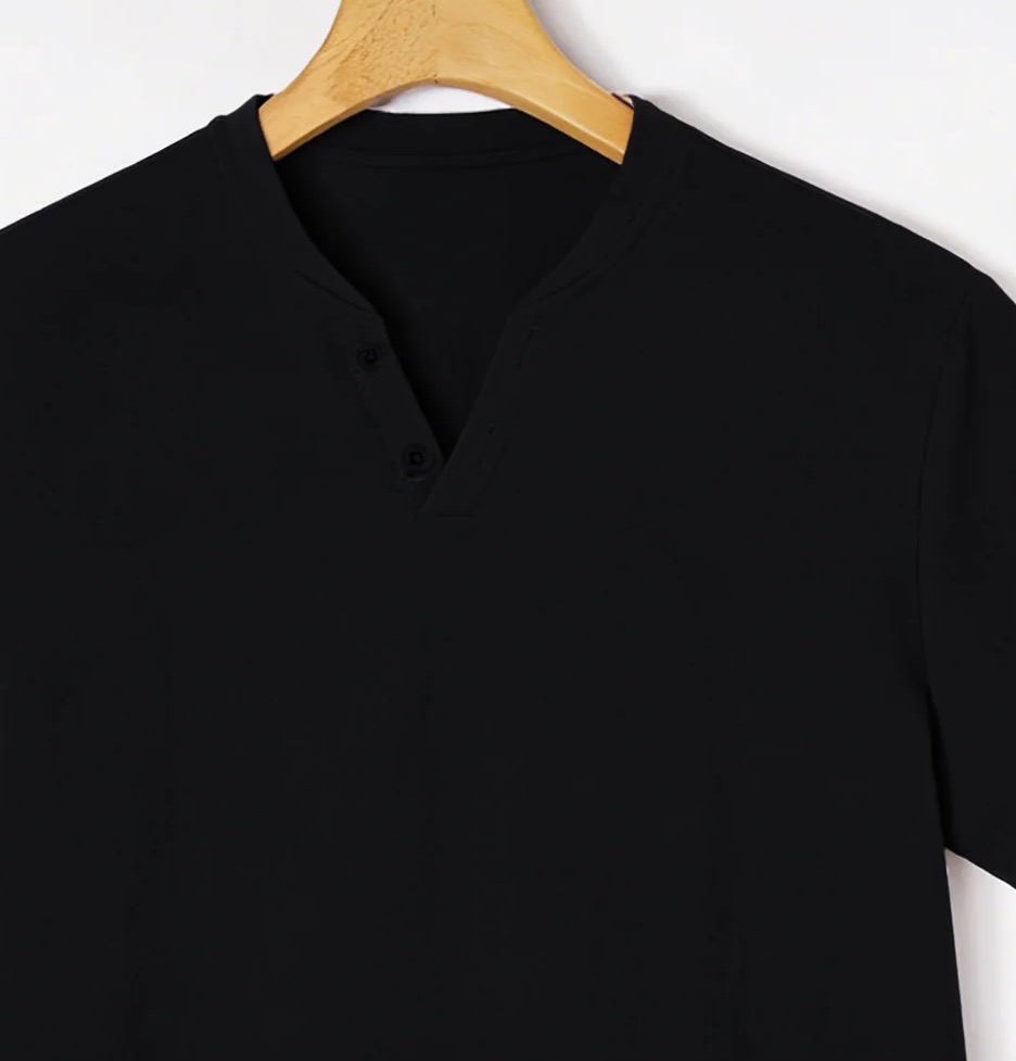 Elegant Black Henley Short-Sle - Linen Shirt Breathable 评论和价格