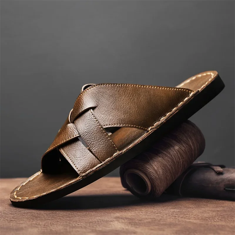 Genuine Leather Men Casual San - Flip Flop Leather Men 评论和价格