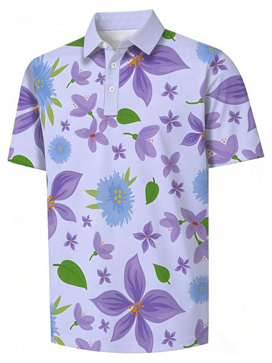 Mens Floral Print Pique Shirt  - Polo Shirt Pique 评论和价格