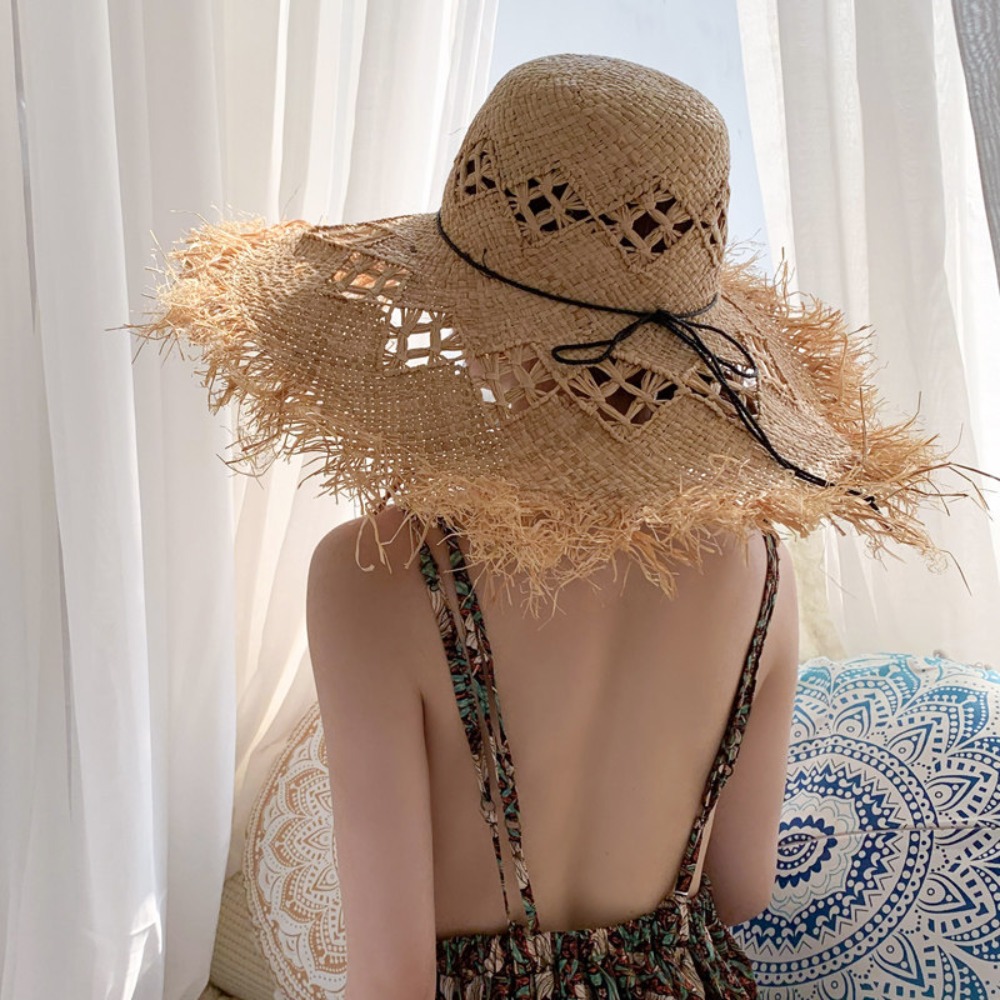 New Large Wide Brim Straw Hat  - Bucket Hat Straw 评论和价格