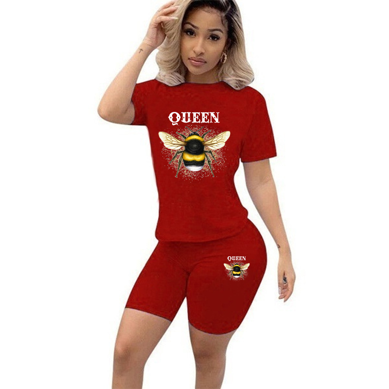 Women Two Piece Set Summer Sho - Tee Graphic Print 评论和价格