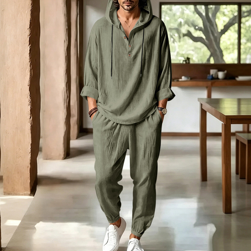 Men's Summer Linen 2 Piece Set - Short Linen Drawstring 评论和价格