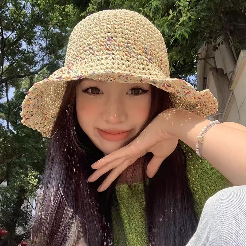 Women Hand Woven Rainbow Straw - Bucket Hat Straw 评论和价格