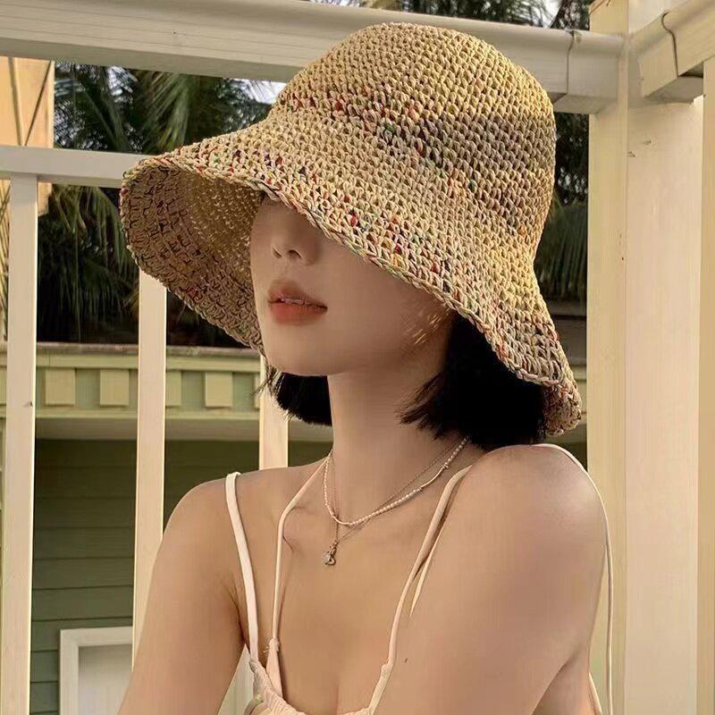 Women Hand Woven Rainbow Straw - Bucket Hat Straw 评论和价格