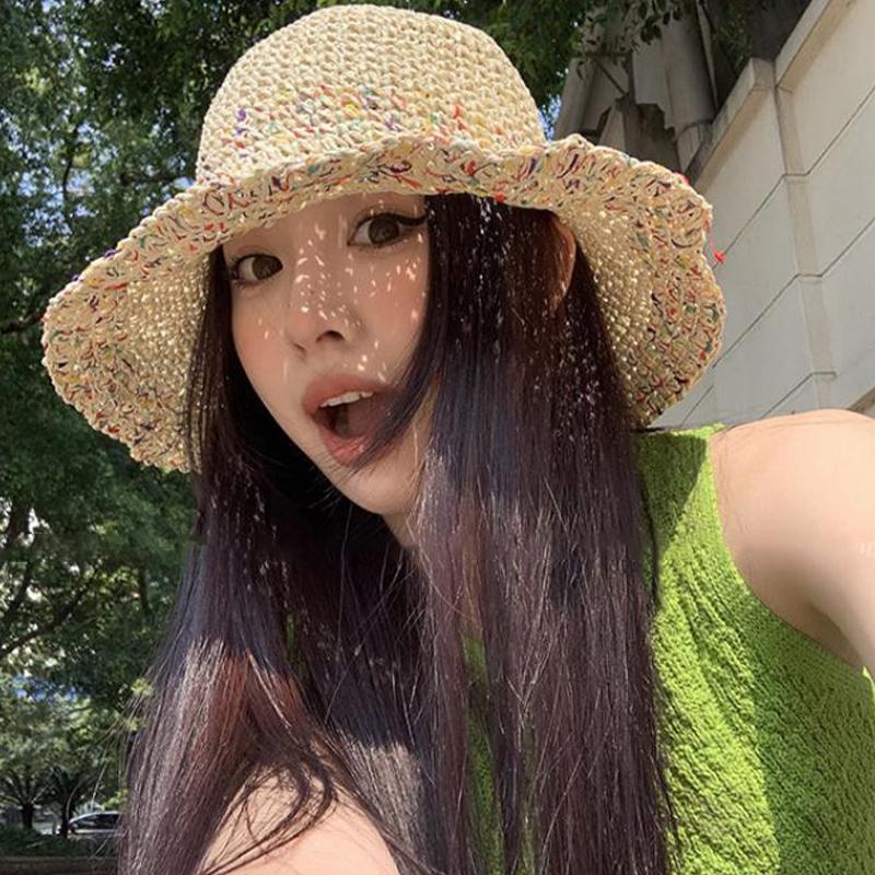 Women Hand Woven Rainbow Straw - Bucket Hat Straw 评论和价格
