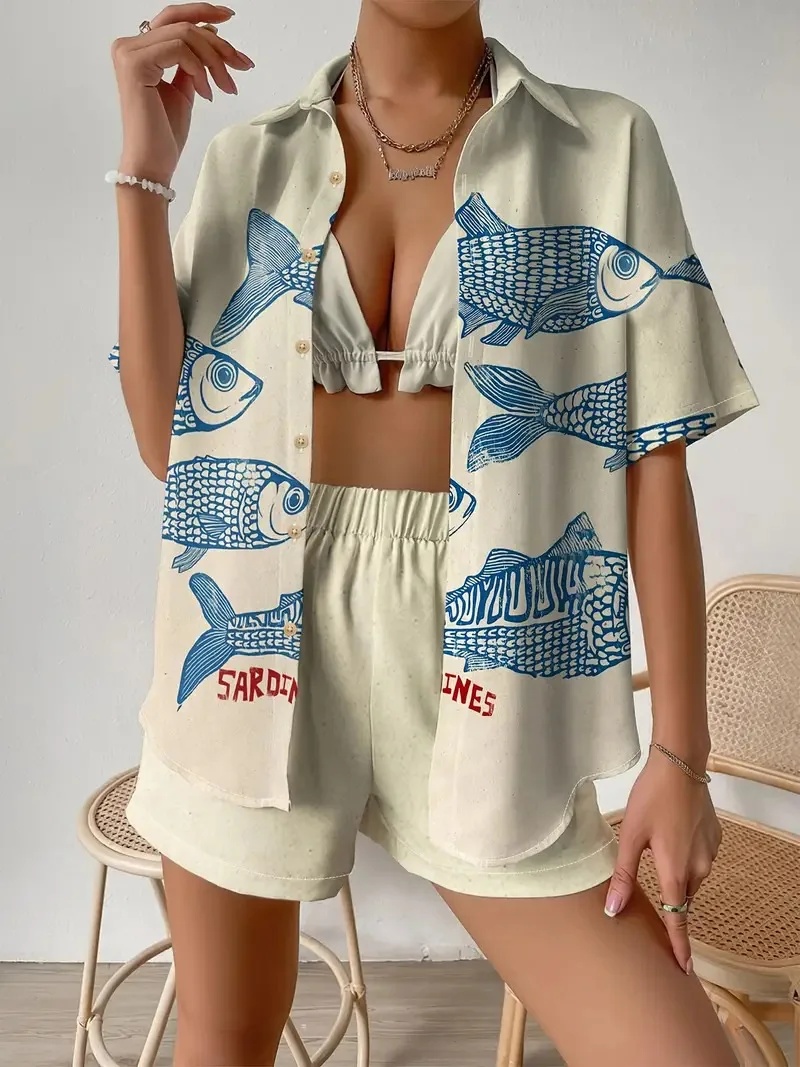 Fashion Print Beach Holiday 2- - Shirt Camp Collar 评论和价格