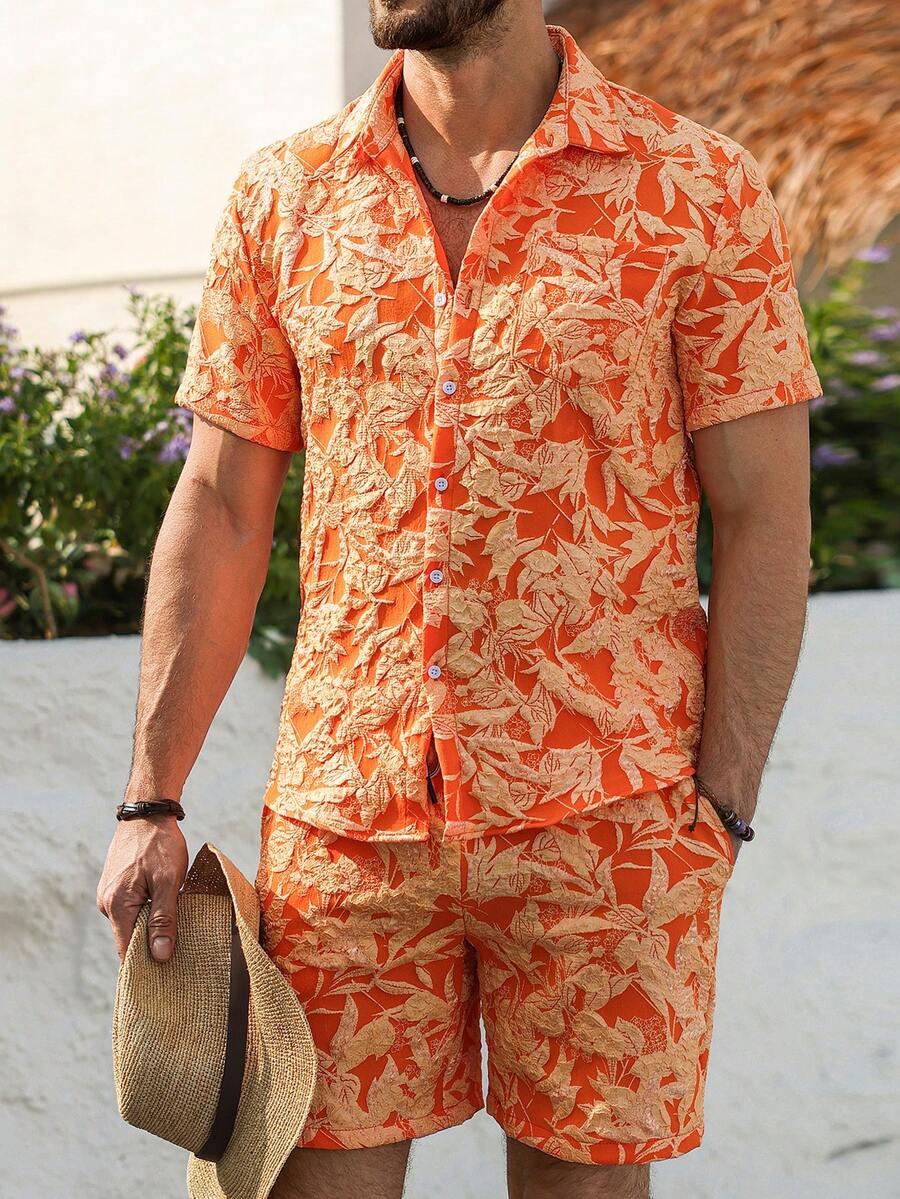 Genlund Men's Burnt Orange Sum - Resort Shirt Floral 评论和价格