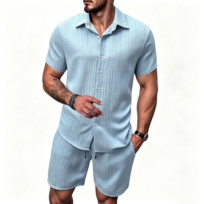 2026 New Men Vertical Wrinkle  - Shirt Camp Collar 评论和价格