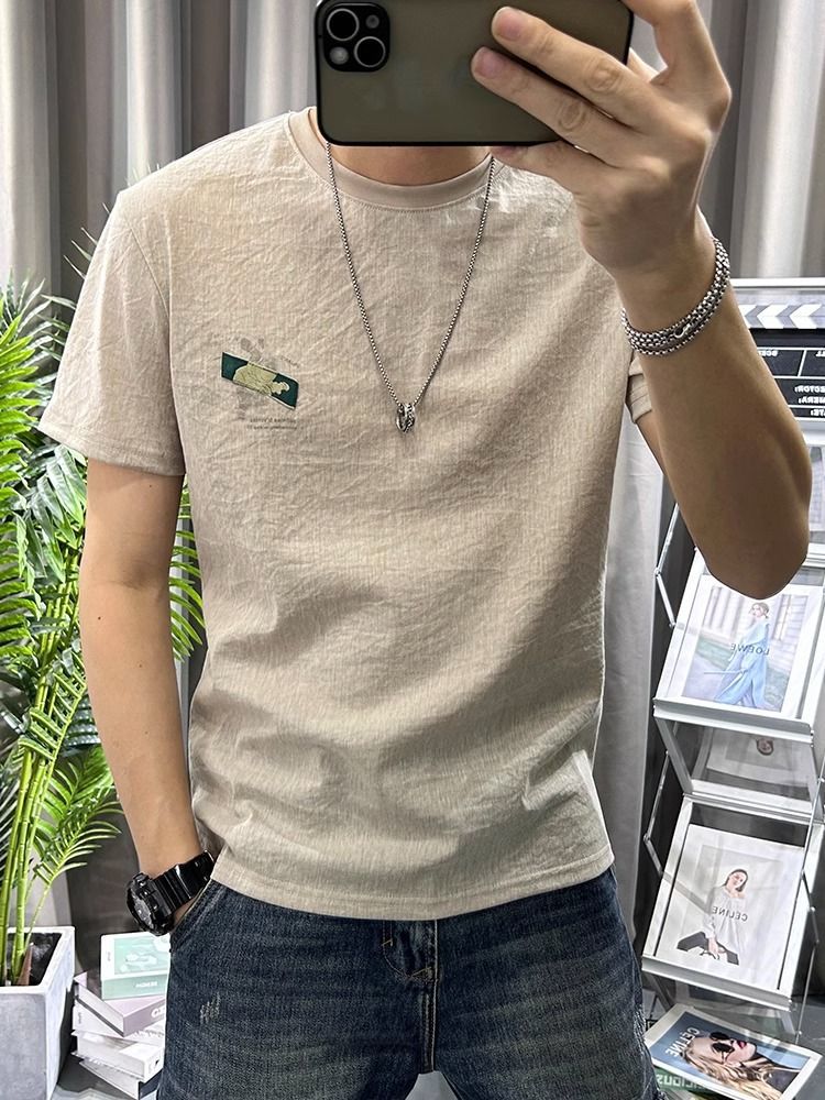 Male Tees Shirts White Linen T - Short Linen Drawstring 评论和价格