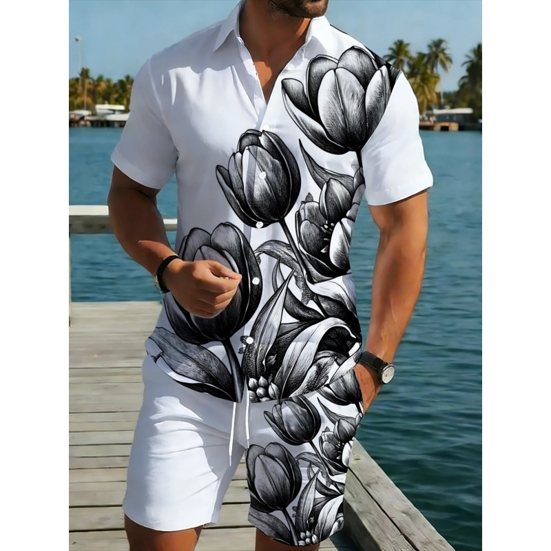 Mens White Floral Print Shirt  - Resort Shirt Floral 评论和价格