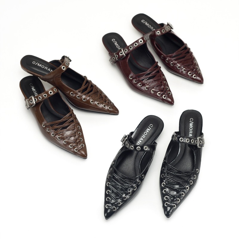 Pointed Toe Lace Up Women Slip - Casual Sandal Leather 评论和价格